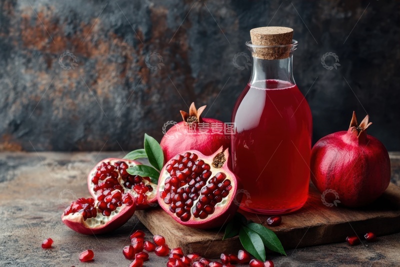 高清大图下载【趣麦麦图】新鲜的石榴和石榴汁