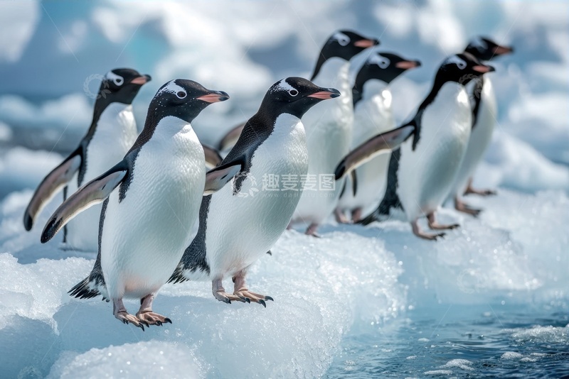 高清大图下载【趣麦麦图】冰面上的一群小企鹅