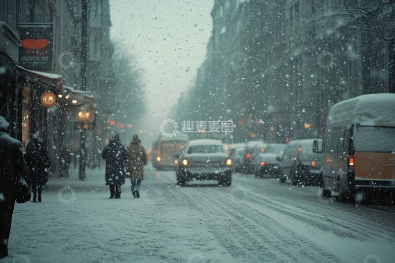 高清大图下载【趣麦麦图】-冬季下雪的城市马路