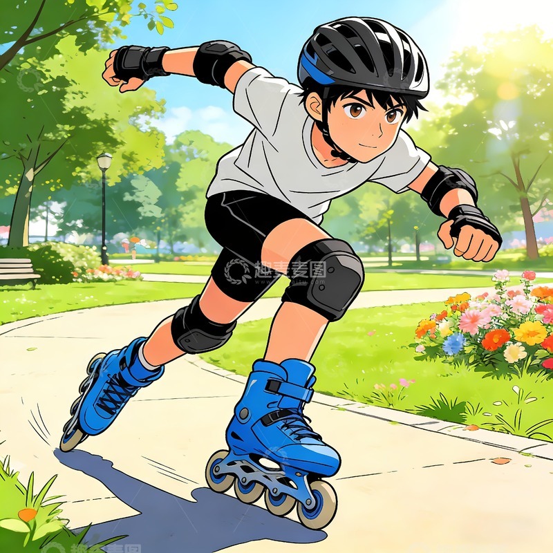 高清大图下载【趣麦麦图】公园轮滑的少年