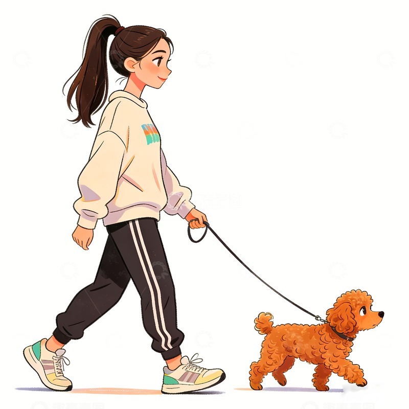 高清大图下载【趣麦麦图】牵狗遛狗的女性