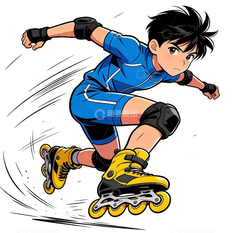 高清大图下载【趣麦麦图】轮滑少年滑旱冰