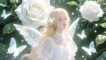 梦幻仙子白玫瑰花园唯美女生插画