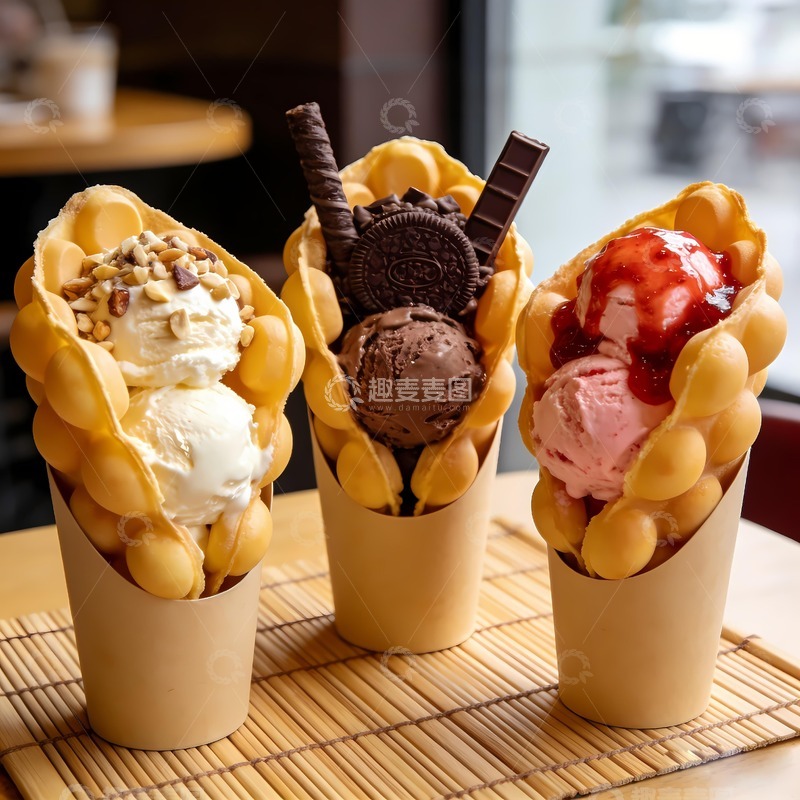 高清大图下载【趣麦麦图】三个鸡蛋仔冰激凌