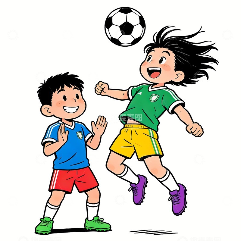 高清大图下载【趣麦麦图】踢足球的卡通人员