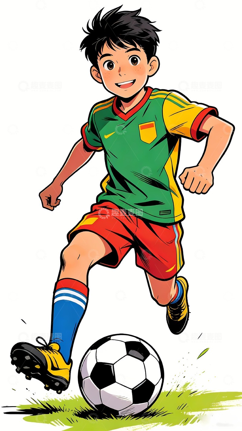 高清大图下载【趣麦麦图】一名看着镜头踢足球的儿童