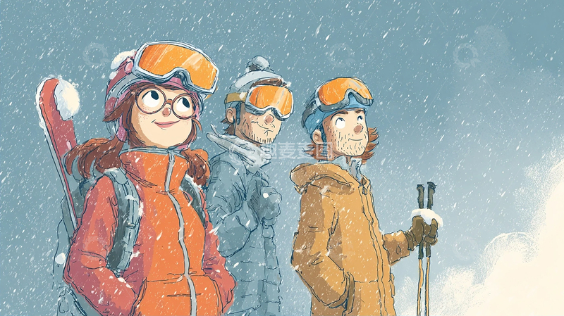 高清大图下载【趣麦麦图】雪山滑雪探险队