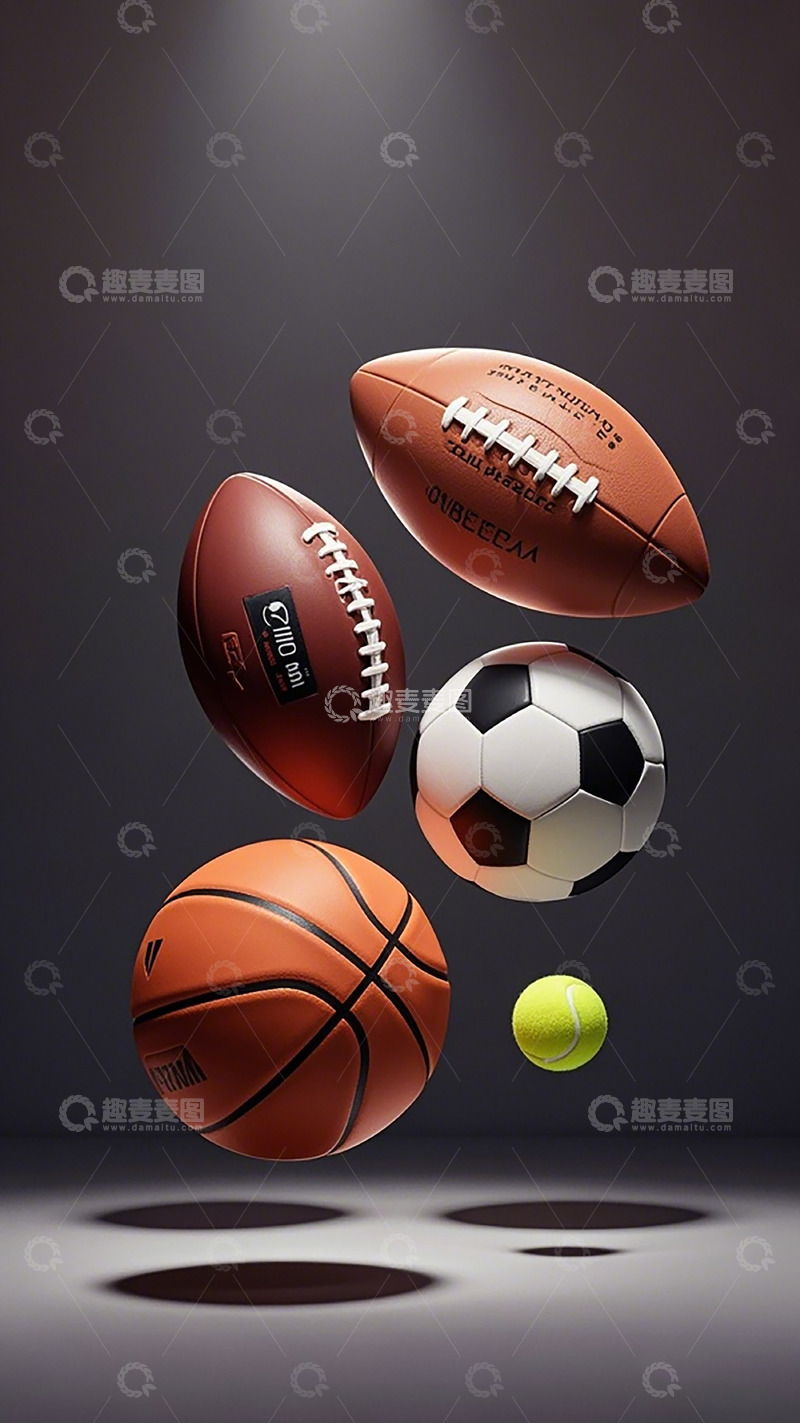 高清大图下载【趣麦麦图】运动球悬浮创意海报