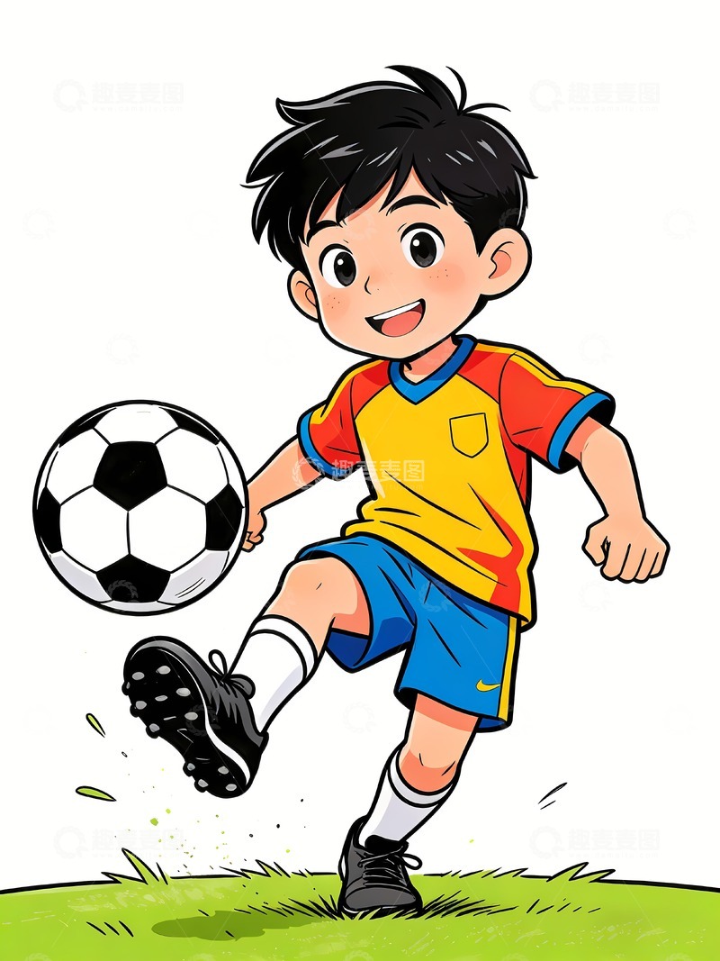 高清大图下载【趣麦麦图】高兴踢足球的小孩