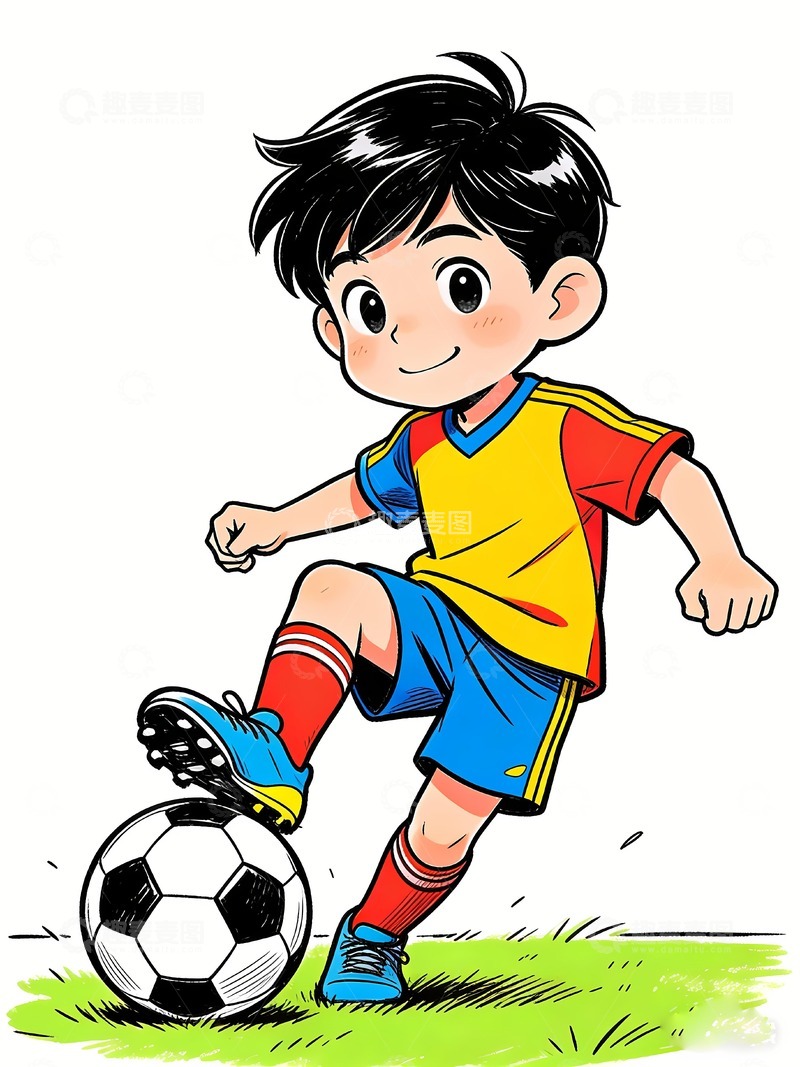高清大图下载【趣麦麦图】一个踢足球的小孩