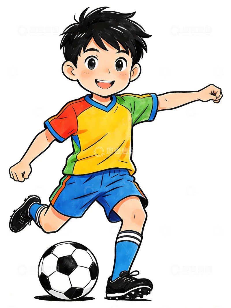 高清大图下载【趣麦麦图】一个踢足球的儿童