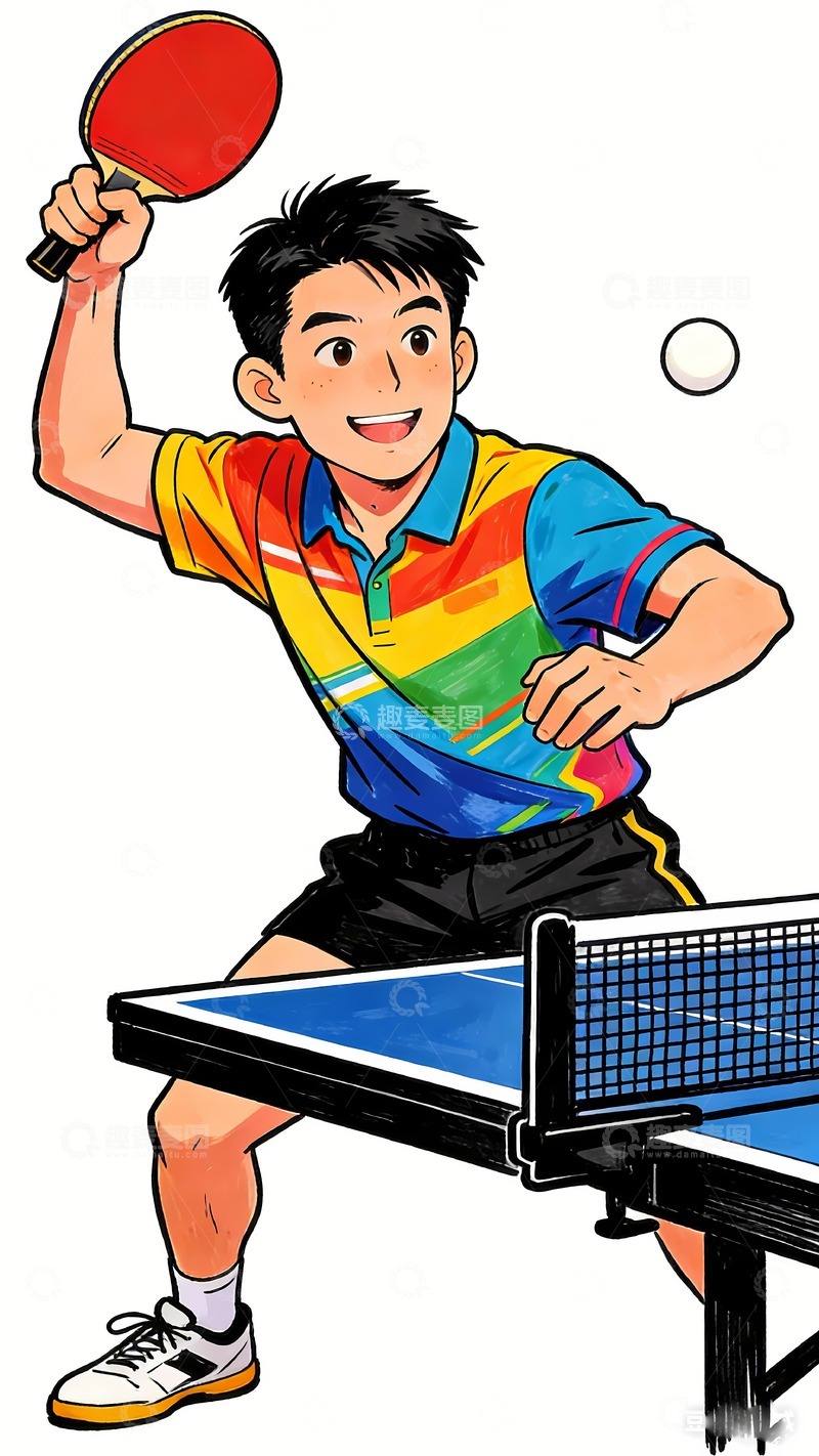 高清大图下载【趣麦麦图】打乒乓球插画