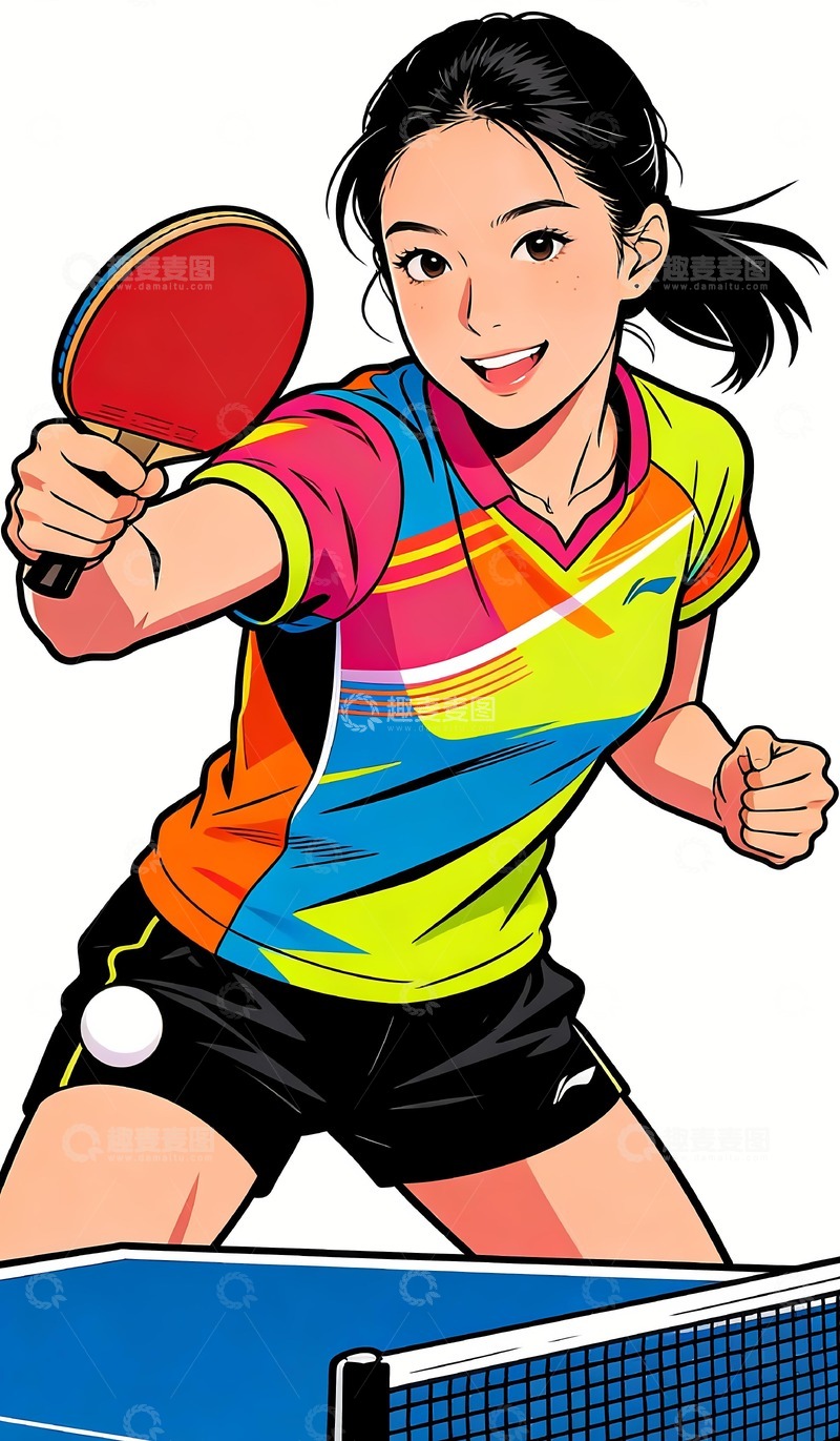 高清大图下载【趣麦麦图】一个正在打乒乓球女孩