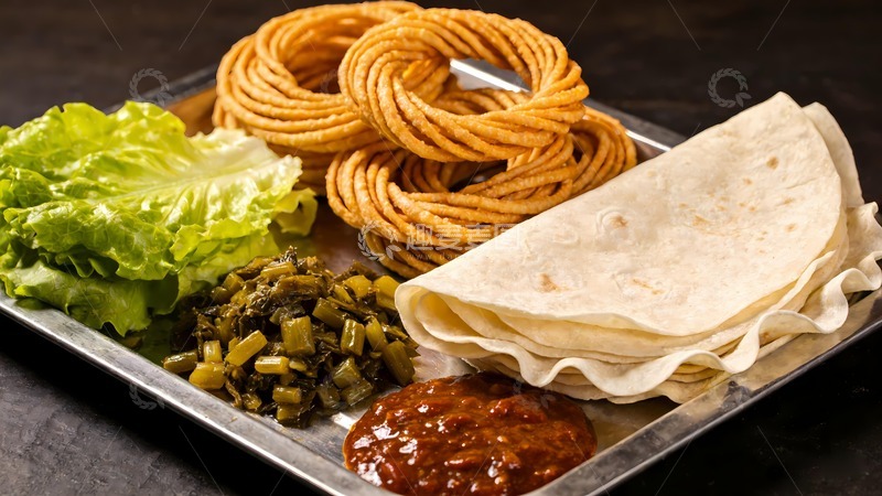 高清大图下载【趣麦麦图】特色美食一盘烙馍卷馓子