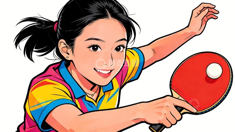 高清大图下载【趣麦麦图】打乒乓球的女孩图片