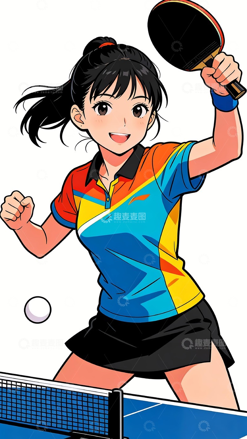 高清大图下载【趣麦麦图】一个打乒乓球的漂亮女孩插图