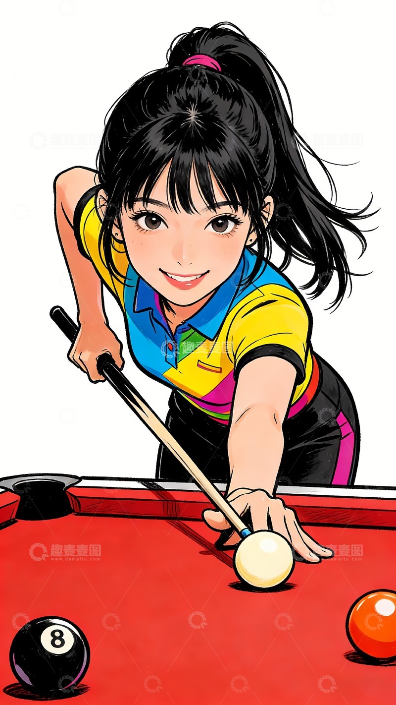 高清大图下载【趣麦麦图】打台球的一个女孩