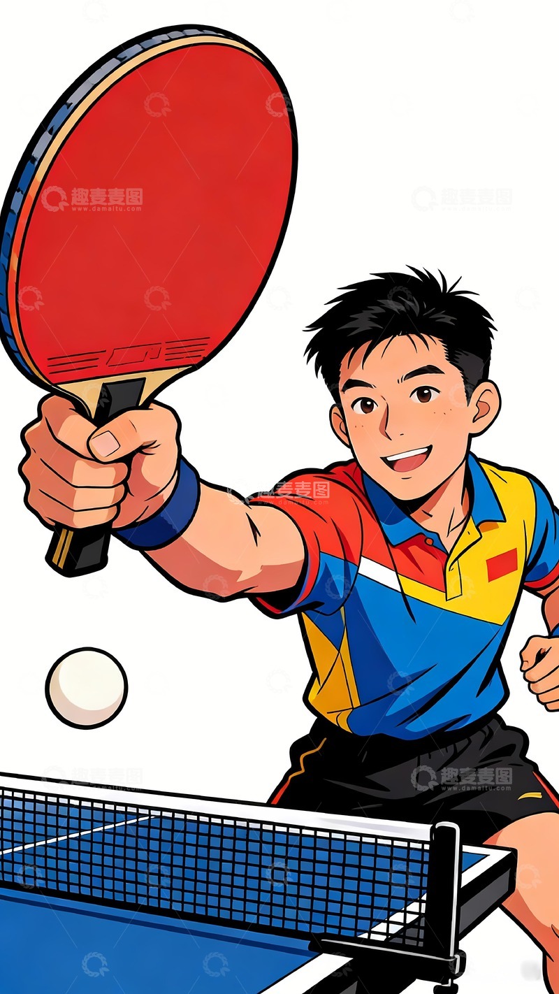 高清大图下载【趣麦麦图】打乒乓球卡通绘画