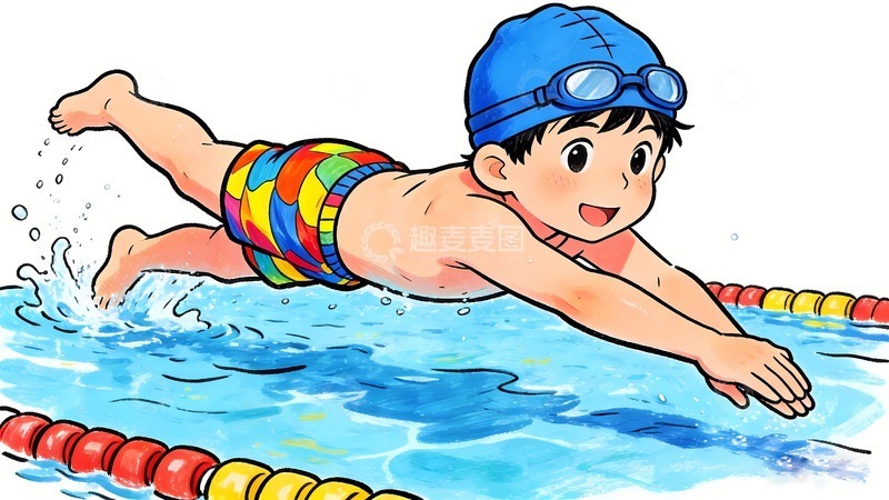 高清大图下载【趣麦麦图】一个正在游泳的男孩