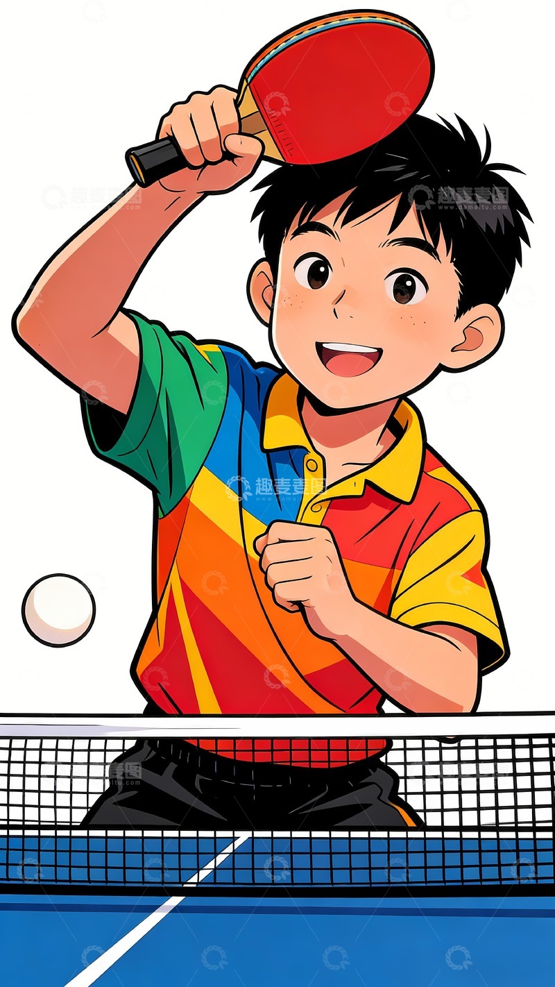 高清大图下载【趣麦麦图】打乒乓球的小男孩