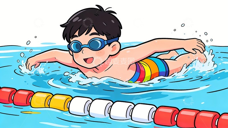 高清大图下载【趣麦麦图】一个高兴游泳的男孩