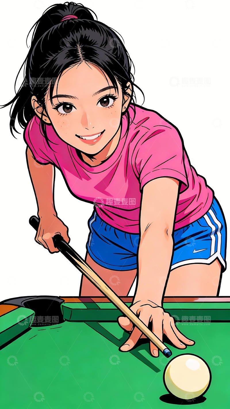 高清大图下载【趣麦麦图】打台球的一个女孩图片