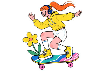 卡通滑板少女插画免扣人物素材
