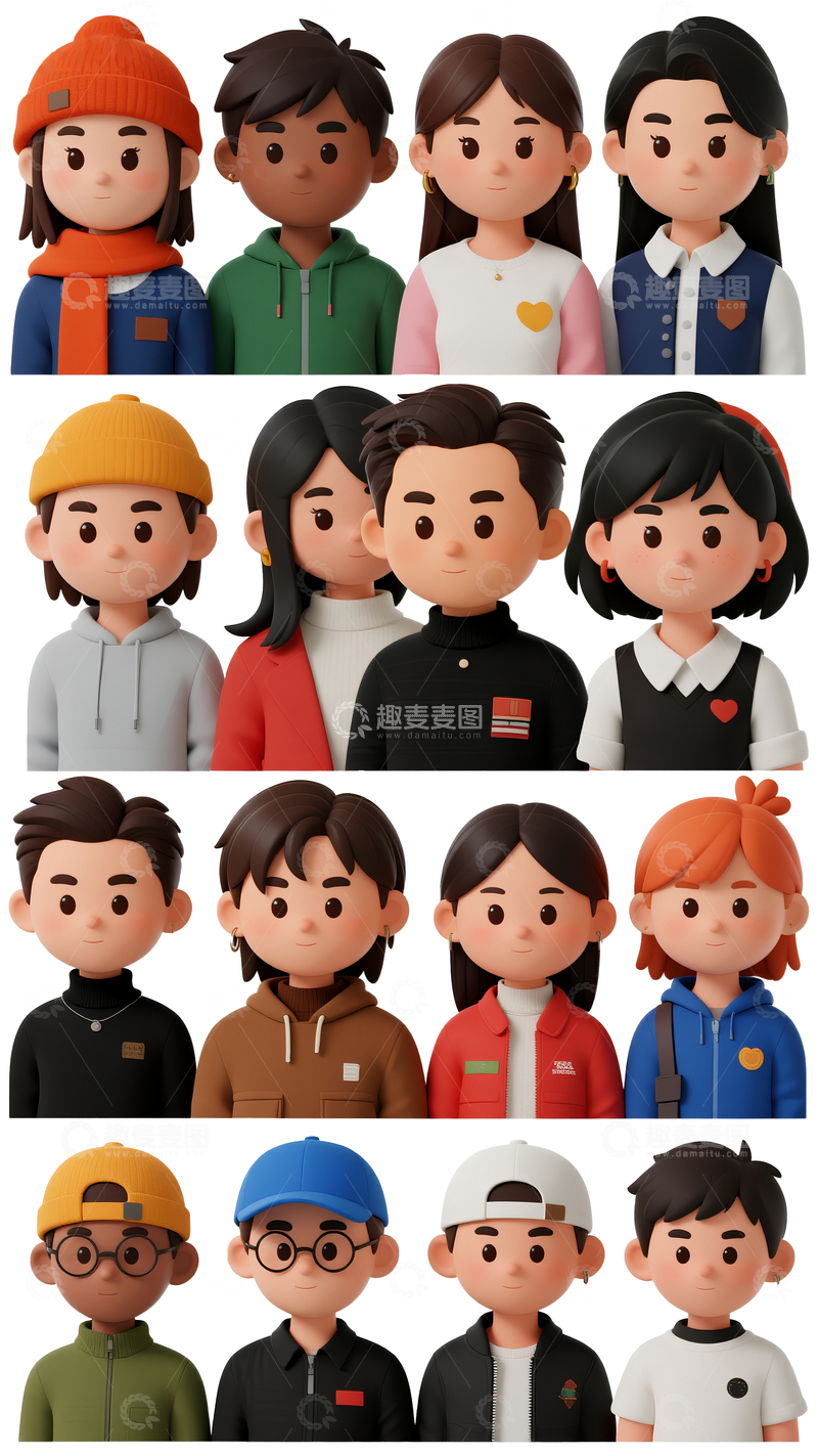 源文件下载【趣麦麦图】-3d卡通人物头像模型2