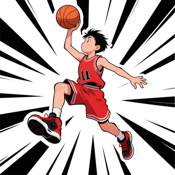 动漫篮球运动员跳跃插画