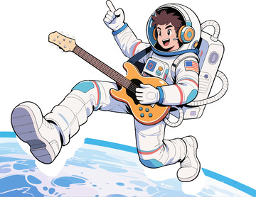 太空吉他宇航员创意插画