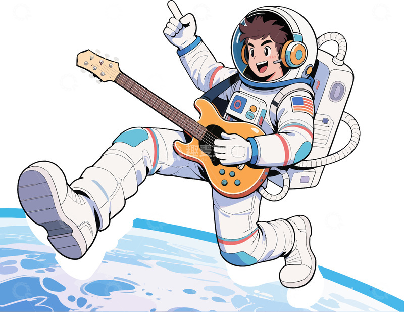 源文件下载【趣麦麦图】太空吉他宇航员创意插画