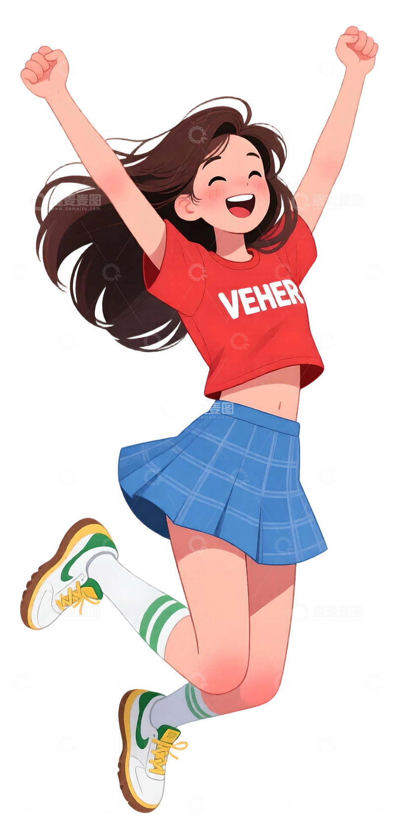 高清大图下载【趣麦麦图】青春活力少女跳跃人物插画素材免扣