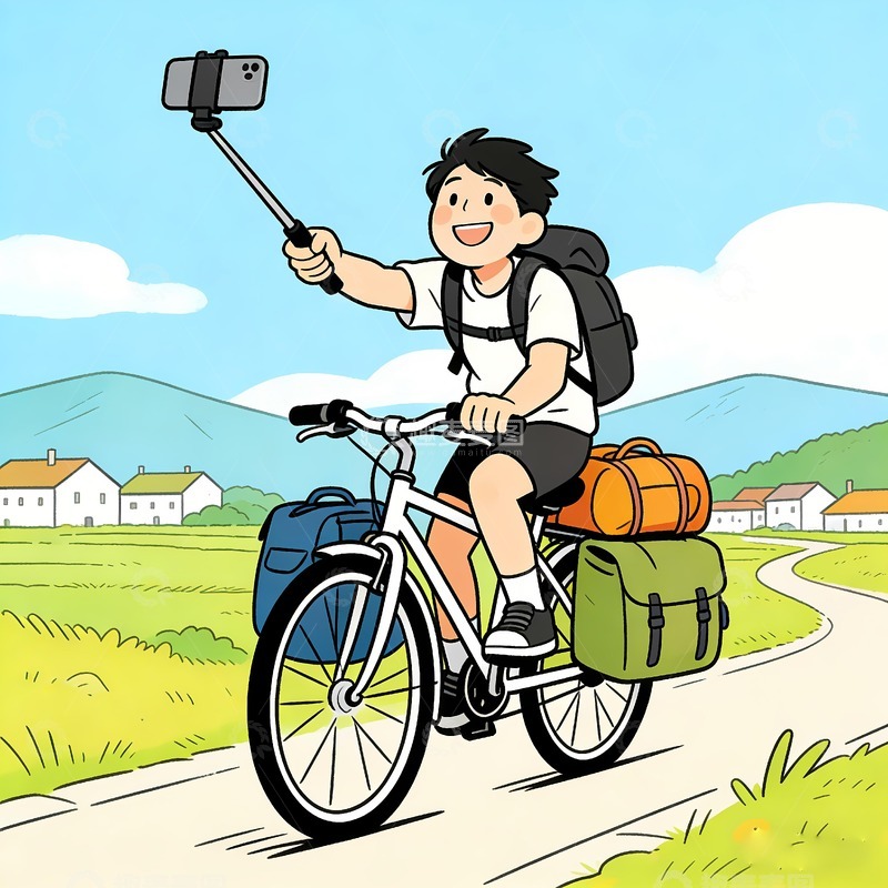高清大图下载【趣麦麦图】骑自行车自拍的男孩
