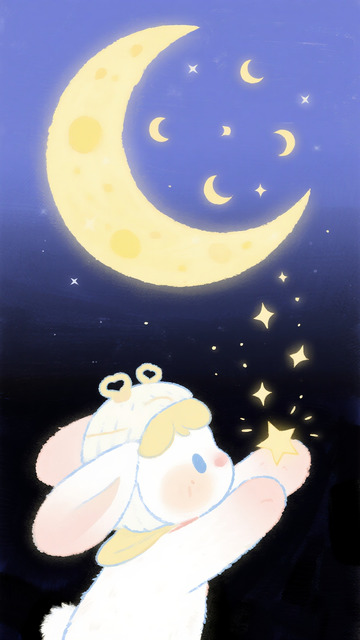 小兔在月亮下接住星光