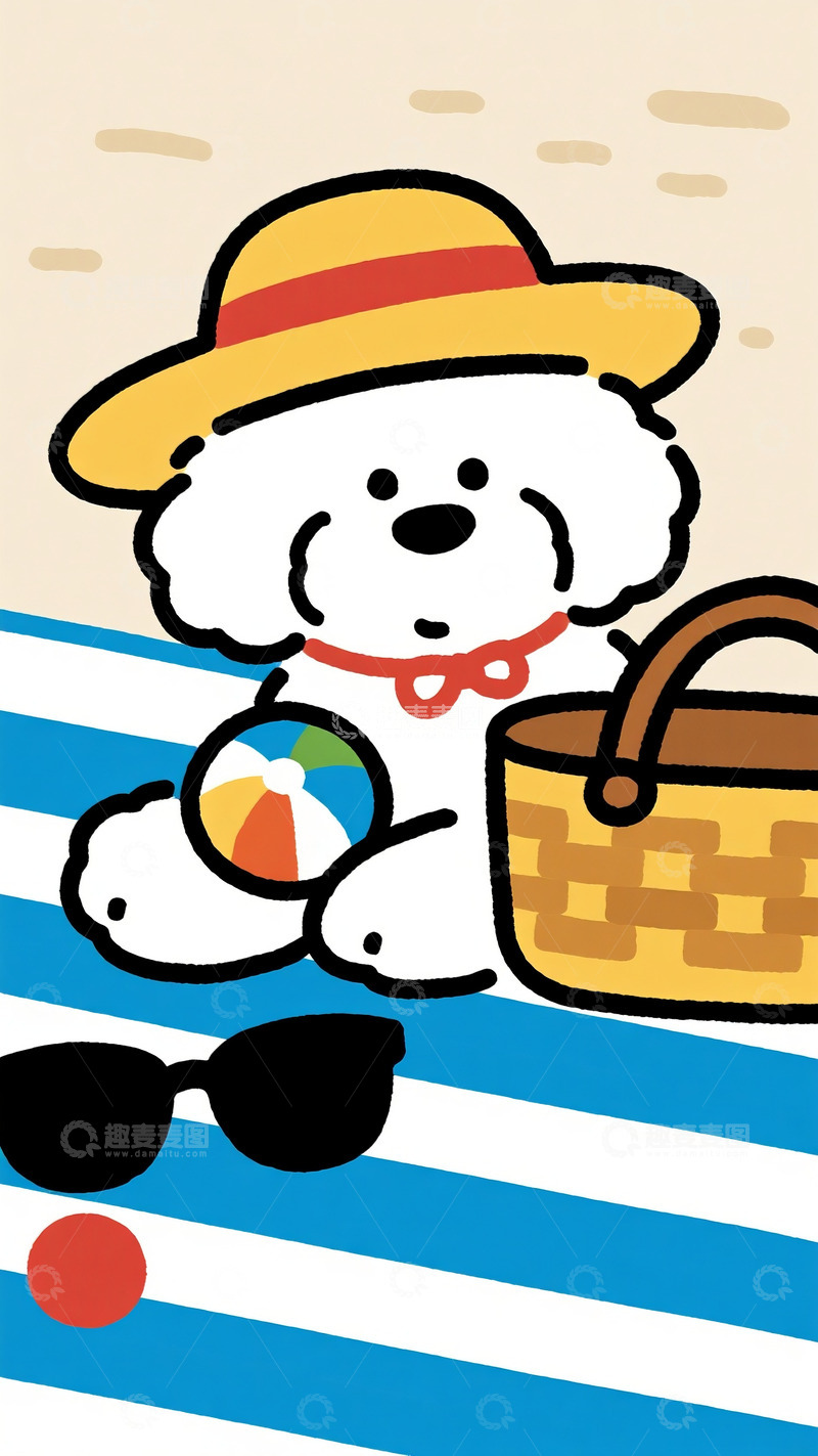 高清大图下载【趣麦麦图】沙滩上的度假小狗