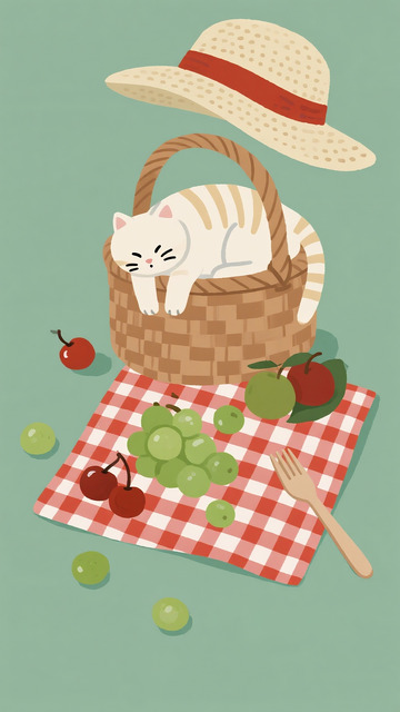 野餐篮里的贪睡猫