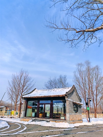 冬日雪景中式建筑风光