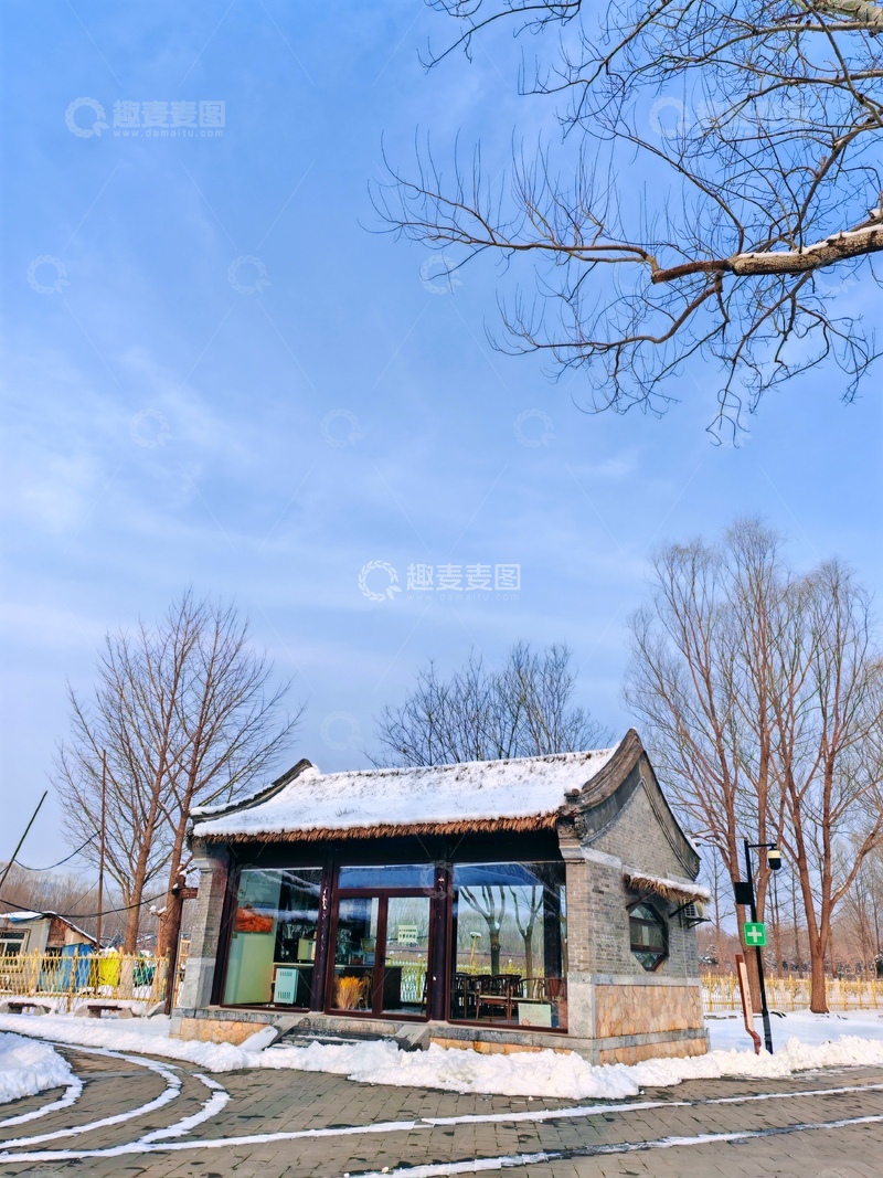 高清大图下载【趣麦麦图】冬日雪景中式建筑风光