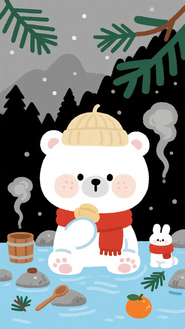雪中小熊的温泉派对