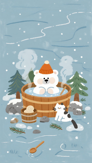 木桶温泉里的白熊