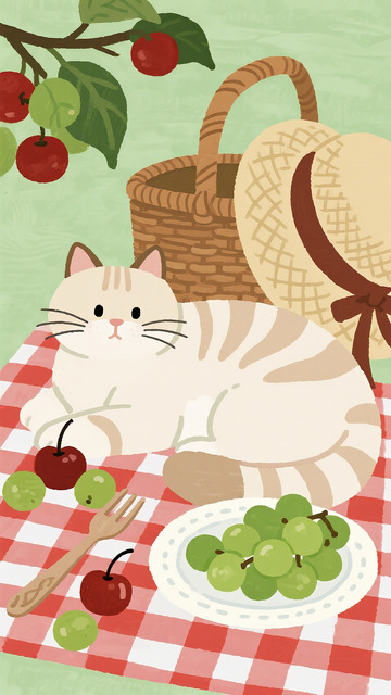 苹果树下的野餐猫