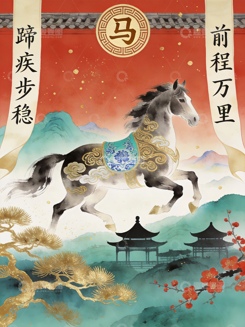 高清大图下载【趣麦麦图】马踏山河前程万里蹄疾步稳