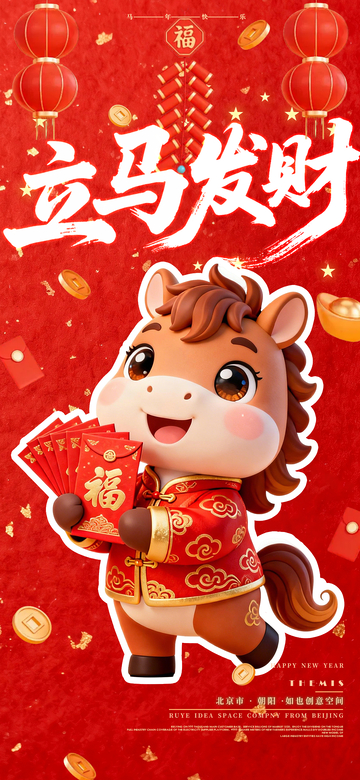 喜庆马年发财海报设计