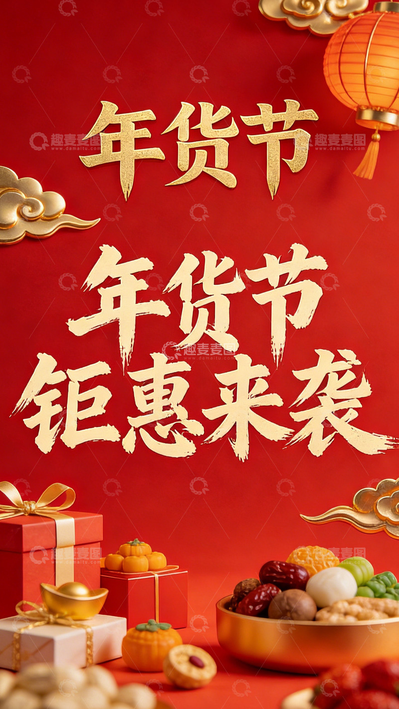 高清大图下载【趣麦麦图】年货节钜惠促销喜庆海报设计素材