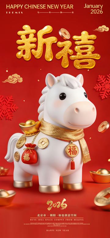 喜庆马年新年祝福海报设计