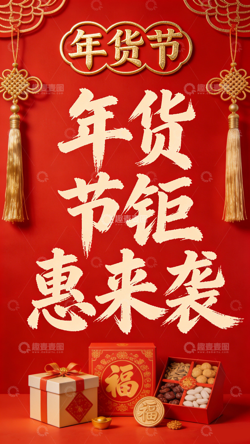 高清大图下载【趣麦麦图】年货节喜庆礼品宣传海报