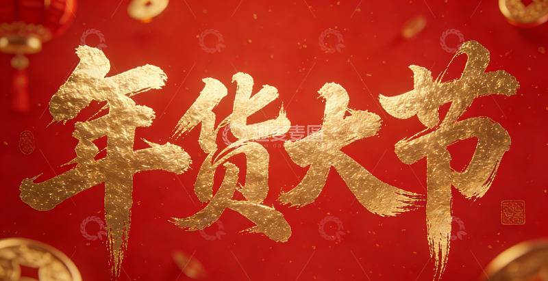 高清大图下载【趣麦麦图】年货大节喜庆金色书法字体设计