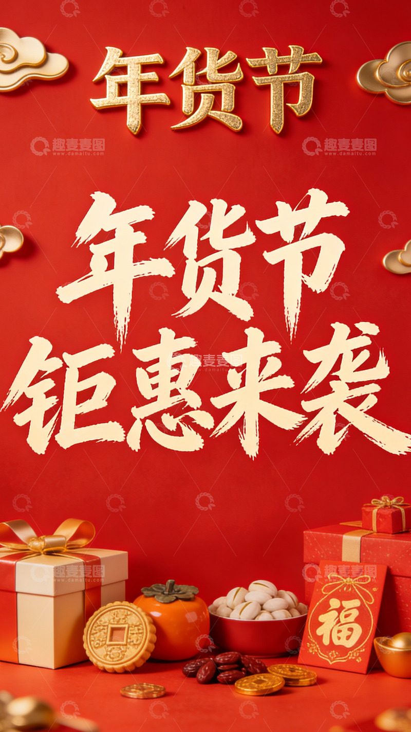 高清大图下载【趣麦麦图】年货节钜惠喜庆宣传海报