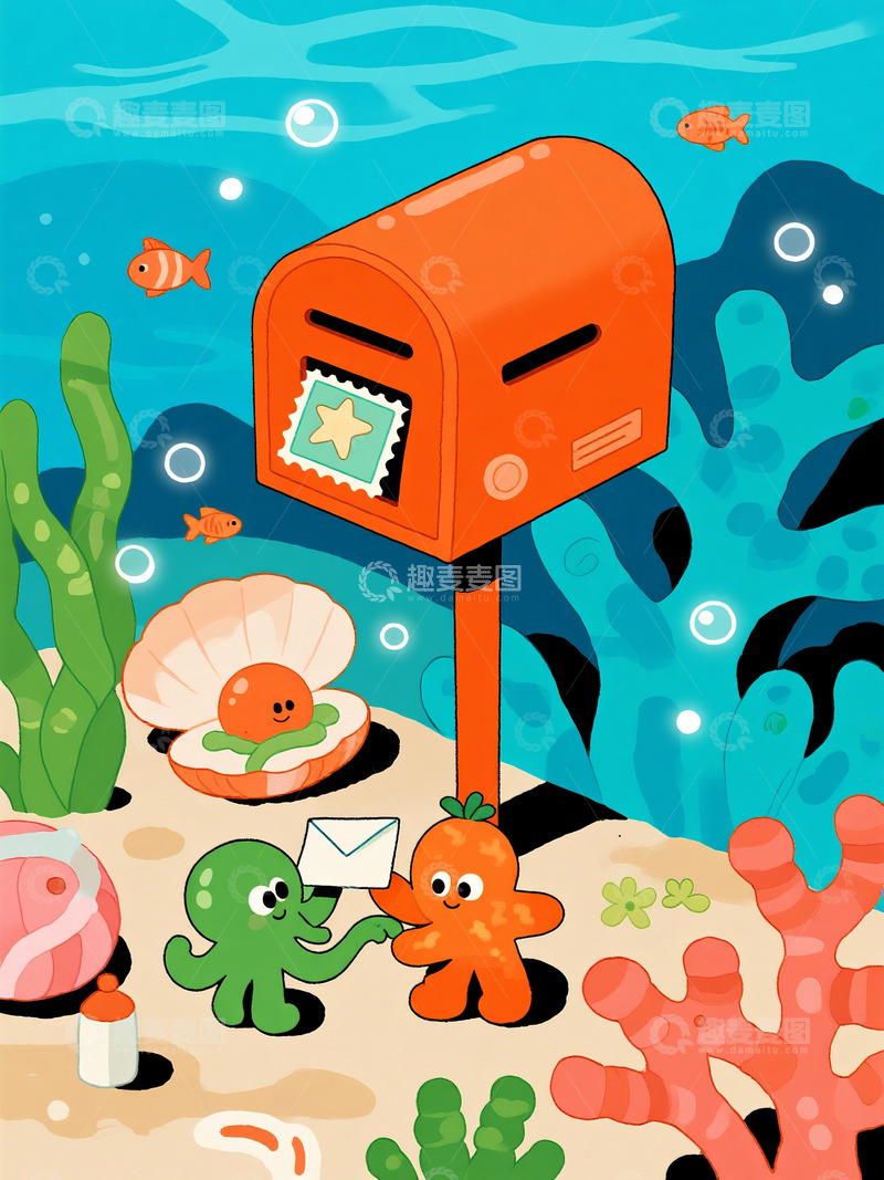 高清大图下载【趣麦麦图】章鱼与海星的秘密信件