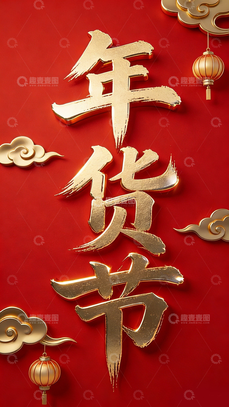 高清大图下载【趣麦麦图】金色年货节喜庆装饰设计素材